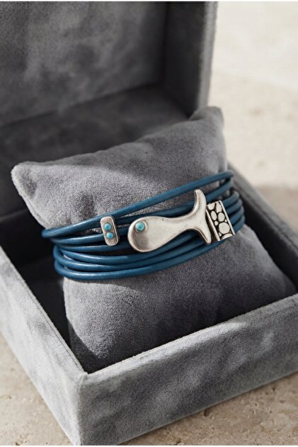 Leather Cord Bracelet with Fish Figure and Bead Detail