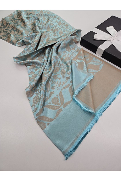 Palazzo Premium Jacquard Woven Hijab Shiny Textured Reversible Tulip Patterned Tassel Shawl Shoulder Shawl 70 × 190 cm