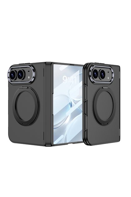 iPhone Duo Compatible Case Kipta Kpt-07 Hard Pc Cover with Ring Stand - Black - T44312