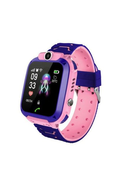 Παιδικό Smartwatch Q12 με GPS και Καουτσούκ/Πλαστικό Λουράκι Ροζ-Μωβ