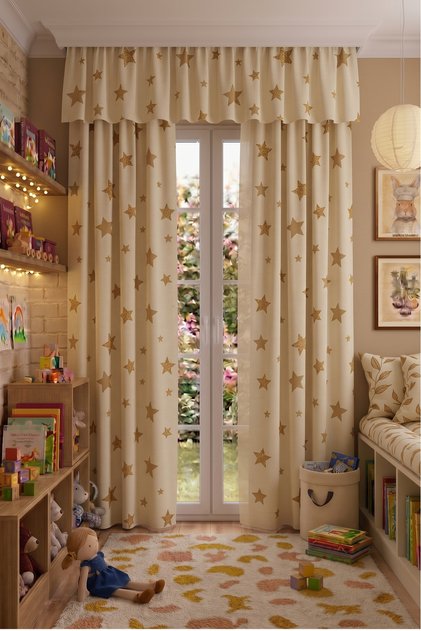 Baby & Kids Curtain Colored 2-Wing Cornice Short Background Curtain Modern