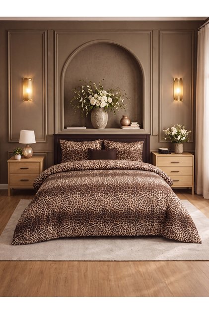 Leopard Patterned Double Duvet Cover Set | Modern and Stylish Set | 1 Duvet Cover, 2 Pillowcases