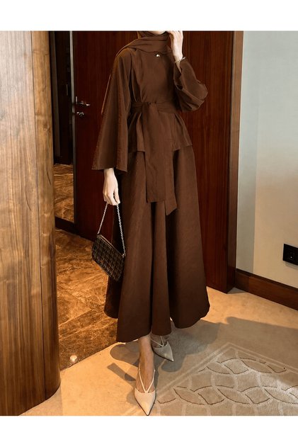 Single Button Belted Skirt Suit - 3182 - Bitter Brown