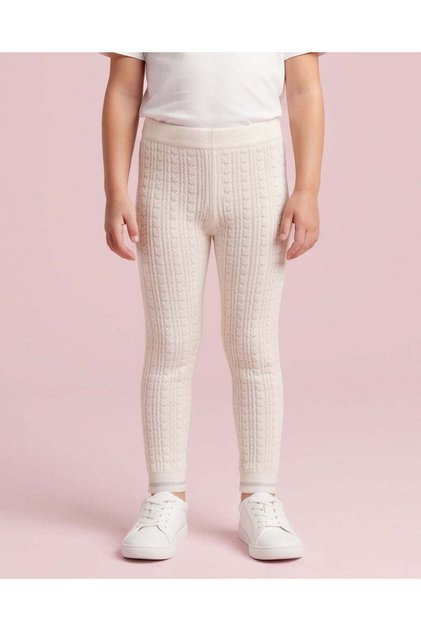 Girls White Cable Knit Leggings