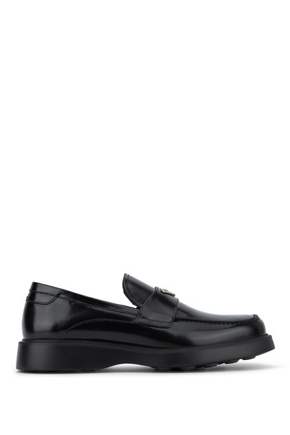 Men's Genuine Leather Black Open-Toe Loafer Shoes