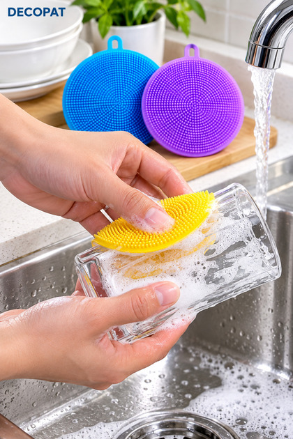 Dirt-Repellent 2-Pack Silicone Dishwashing Pad – Serrated Surface Multi-Purpose Sponge and Cleaning Pad