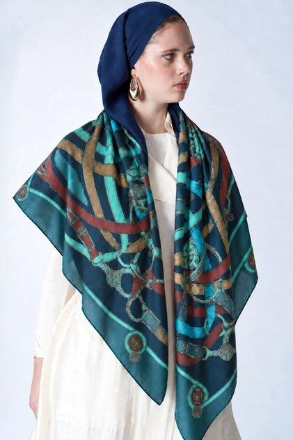 Viscose silk shoulder wrap belt pattern - petrol