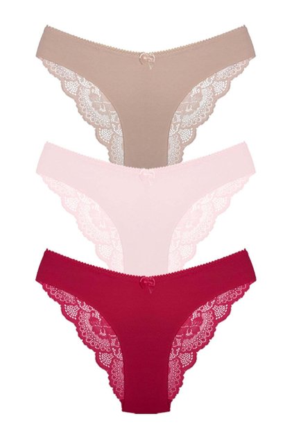 Arkası Dantelli Lazer Kesim Kadın Bikini Külot 3'lü Paket