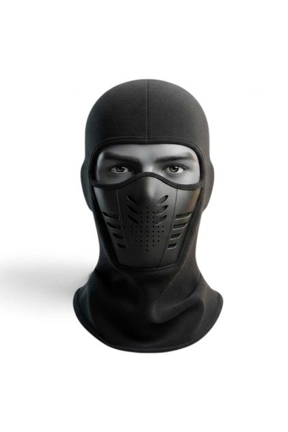 Cagula moto termoizolanta fleece cu masca protectie integrata, pentru ATV, Enduro, Ski, Ciclism, Negru