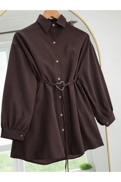 Heart Belted Pleated Tunic - Hpm - Bitter Brown