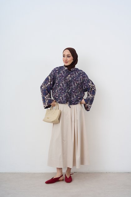 Women's Front Tie Detailed Patterned Jacket Ecru