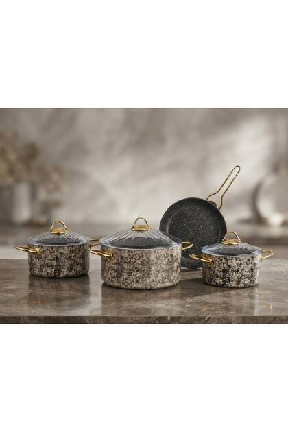 Granite Cookware Set Cream 7 Pieces (20-24-28 Deep 26 Pan)