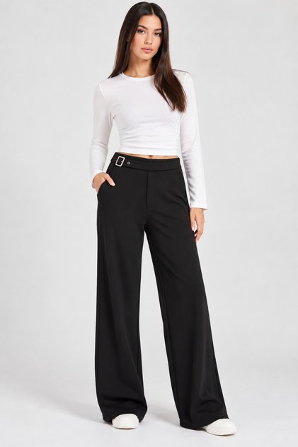 Women's Waist Elastic Side Belt Detailed Oysho Wide Leg Pants Cty-Abr-2162