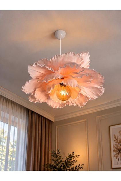 Soft Pembe Italyan El Yapımı Bohem Çiçek Avize,( 50 CM )Salon & Yatak Odası Aydınlatma