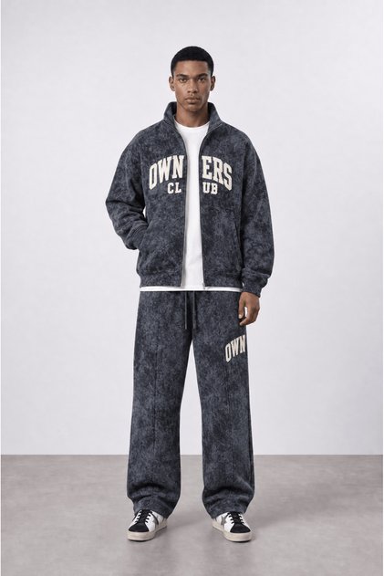 Men's Owners Washed Detailed Tracksuit Set Smoked