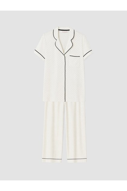 Alita City with a Difference, Lcw Dream Ecru Combed Cotton Polka Dot Short Sleeve Women's Pajama Set