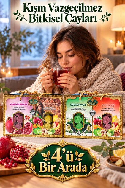 Okaliptüs Aromalı Tablet Çay ve Atom Çayı 4’lü Paket – Karışık Aromalı Hediyelik Çay Seti