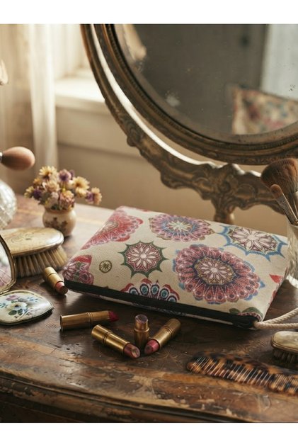 Multi-Colored Canvas Fabric Front Back Patterned Multi-Purpose Makeup / Beach / Travel Bag 19*23 cm