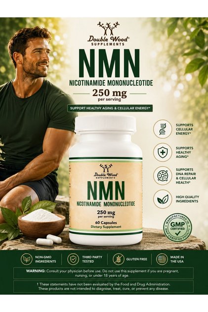 DOUBLE WOOD SUPPLEMENT NMN Made With Non-GMO Ingredients GMP Certified Facility 60 Caps