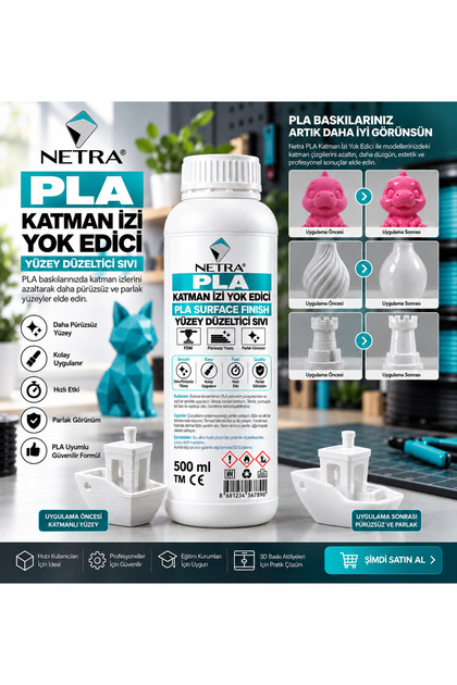 3D Baskı Yüzey Düzeltici – PLA Filamentler için Katman Çizgisi Giderici Parlatıcı Sıvı 500 ml