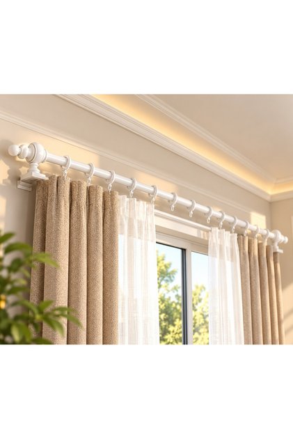Beyaz Raysız Ahşap Rustik Perde Askısı 100 cm