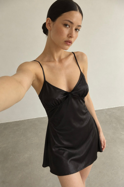 Women's Silky Satin Strapless Mini Nightgown with Gathered Bust
