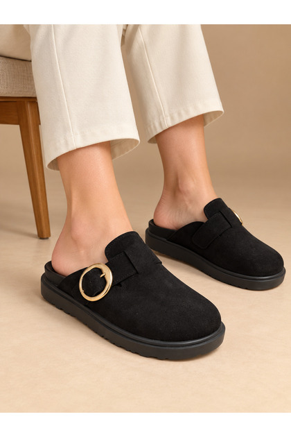 Women's Suede Buckle-Front Closed-Toe Slippers