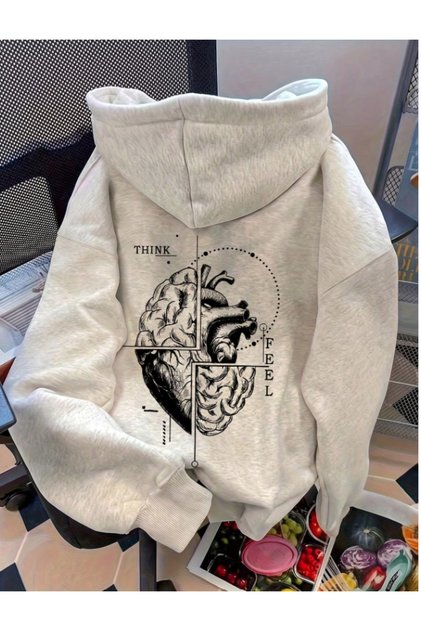 Unisex Women'S/Men's Custom Printed Gray Cotton Hooded Sweatshirt