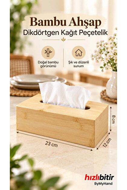Doğal Ahşap Bambu Peçetelik Peçete Kutusu