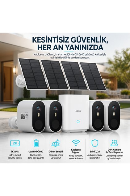aosu 4'lü Solar Dış Mekân Güvenlik Kamera Seti "Bahçe Kamerasını Sürekli Şarja Taşımayın"