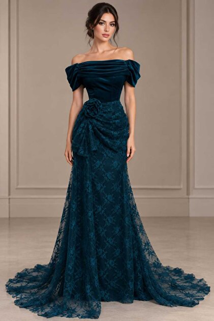 Lace Dress with Velvet Chest Panel