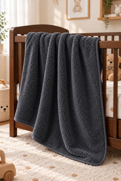 Wellsoft Bebek Çocuk Battaniyesi 100x150 cm Yumuşak Kundak Puset Kreş Anaokulu Örtüsü | Antrasit