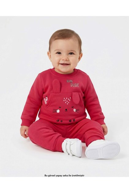 Baby Girl Winter 3-Strand Ribbon Ear Detail Set, 6-9-12-18-24 Months, 2-Piece Stylish Set