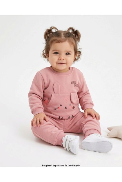 Baby Girl Winter 3-Strand Ribbon Ear Detail Set, 6-9-12-18-24 Months, 2-Piece Stylish Set