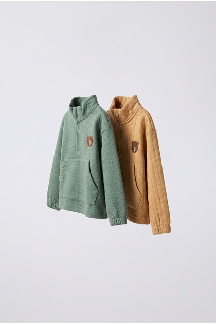 Children's Cotton 2-Piece Zippered Teddy Bear Embroidered Sweatshirt Set