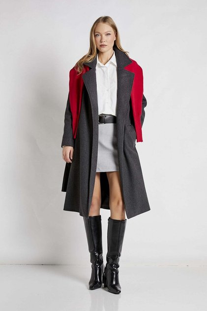 6637 Lined Belted Checked Women's Coat
