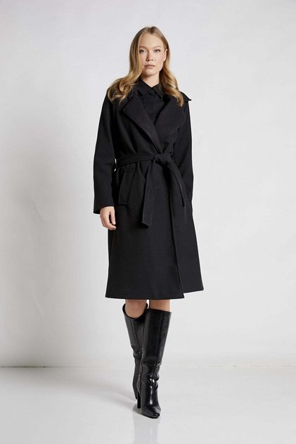 6637 Lined Belted Checked Women's Coat