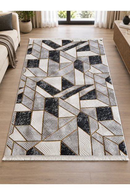 Covor antiderapant gri / auriu pentru living și dormitor 140x200