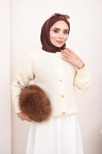 كارديجان تريكو محبوك بأزرار بلون كريمي من سيلانيك