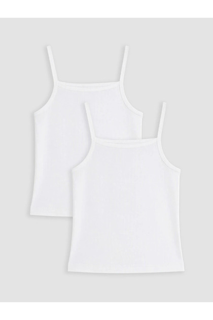White 2-Piece Square Neck Strap T-Shirt for Girls