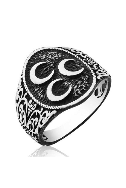 Silver Three Crescent Men's Ring