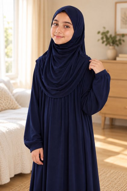 Children's Prayer Dress One-Piece Practical with Headscarf Organic Polyester-Free
