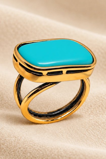 Women's Copper Ring Rectangular Turquoise (Turquoise) Natural Stone Adjustable Bohemian Copper Ring