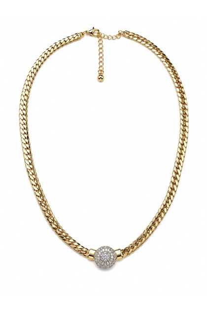 Zircon Stone Flat Chain Gold Silver Design Necklace