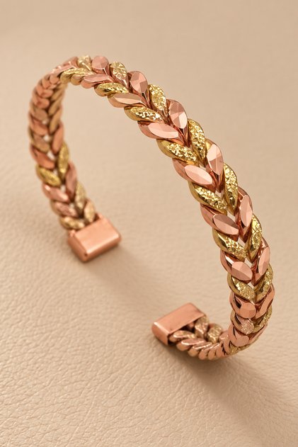 Women's Copper Bracelet Copper and Gold Yellow Knitted Model Handcrafted Adjustable Copper Bracelet