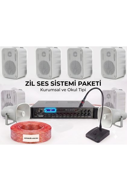 Bluetooth'lu Okul Zil ve Anons Sistemi Komple Paketi - İç/Dış Mekan 8 Hoparlör, Mikrofon Dahil