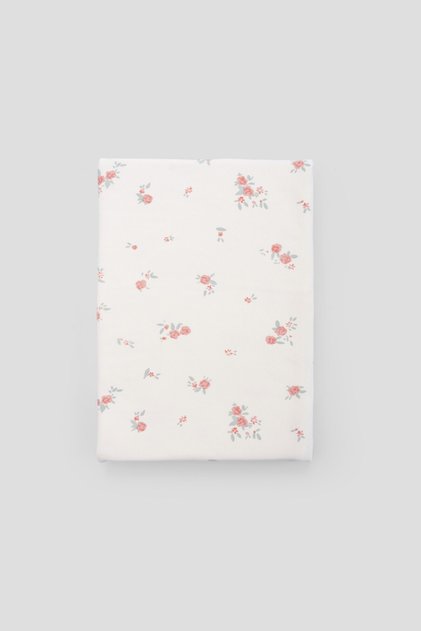 Organic Cotton Ecru Floral Patterned Baby Blanket