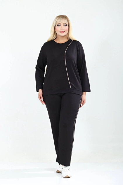 Plus Size Pocketed Crew Neck High Waist Ribbed Long Sleeve Set