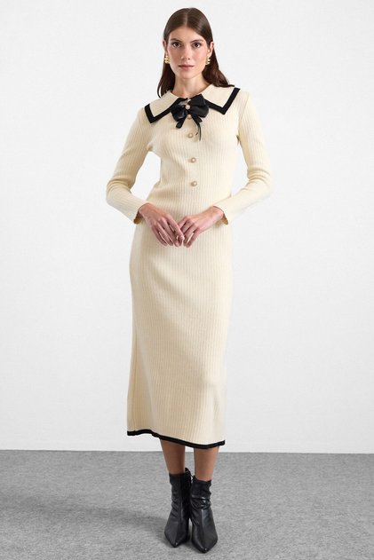 Baby Collar Bow Accessory Knitwear Dress Cream 9487-E