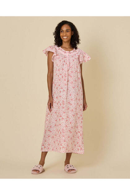 Women Pink Floral Classic Nightgown